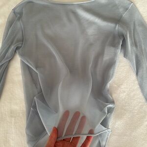Zara Blue Sheer Long Sleeve Blouse